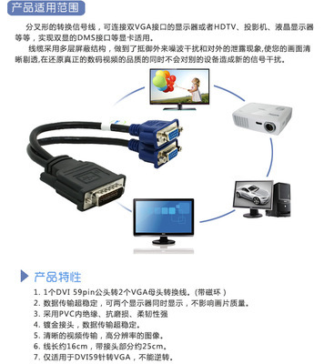 【59針DVI轉雙VGA線. 59針轉2 VGA線 DVI顯卡轉換線.顯卡轉接線】價格,廠家,圖片,數(shù)據(jù)線、接口連接線,深圳市贊國科技-
